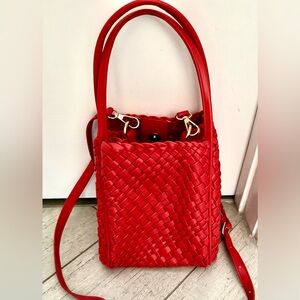 Anthropologie Small Red Woven Tote Bag with strap